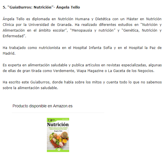 «GuíaBurros Nutrición» se posiciona dentro de los 6 mejores libros de nutrición.